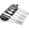 Dinnerware Sets 7PCS Portable Set Stainless Steel Cutlery Chopsticks Fork Spoon Straws Knife Straw Brush For Travel School Office