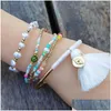 Urok Bracelets 2022 Spring Ręcznie robione zestawy bransoletki białe Symised Pearl Beaded Colorf For Women Ocean Go to Beach Fashion Summer Dhug4