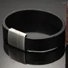 Bracelets porte-bonheur à la mode 8.26 "16mm, noir marron, Bracelet en cuir véritable pour hommes, manchette en acier inoxydable, bijoux masculins
