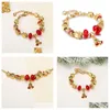 Charm Bracelets European Style Diy Large Hole Gold Bracelet Christmas Gifts For Women Bell Pendant Red Crystal 3D Star Snowflake Dro Dhmnj