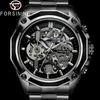 FORSINING Automatic Mechanical Men Wristwatch Military Sport Male Clock Top Brand Luxury Black Steel Skeleton New Man Watch 8130 Y245s