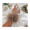 Charm Bracelets Women Feather Bracelet Cuffs Wrap Stainless Steel Real Fur Ostrich Cuff 2022 Elastic Hair Band Double Layer Furcharm Dhns6