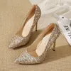 Отсуть туфли заостренная пальца с тонкой каблукой Сексуальная женская супер -высокая каблука женская обувь 12 см. Большие золотые серебряные женские женские туфли высокие каблуки банкет 221224