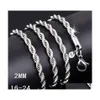 Zincirler 1630 inçler 2mm 925 Sterling Sier Twisted Halat Zincir Kolye Kadınlar için BK Drop Teslimat Kolyeleri Moda Diy Takı P DH3M9