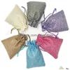 Storage Bags Natural Reusable Linen With Burlap Dstring Jewelry Gift Bag For Wedding Favors Festivals Birthday Pocket Drop Delivery Dhaky