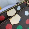 3 In1 Dot Sacs à bandoulière Femmes Flap Multi Pochette Pack Plaid Bandoulière Sac à bandoulière Porte-monnaie Portefeuilles en cuir véritable Pochette pour cartes Poche à fermeture éclair Qualité