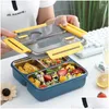 Dinnerware Sets 2/3Grid 304 Stainless Kids Steel Bento Lunch Box Student Worker Portable Container Storage Thermal Kitchen Accessori Dhq7L