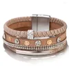 Charme Armbänder Allyes Kristall Kette Leder Für Frauen Retro Metall Rohr Mtilayer Breite Wrap Armreifen Femme Schmuck Drop Lieferung Dhix2