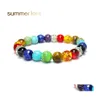 Perlé Réglable 7 Chakras Bracelets 8Mm Pierre Naturelle Perle Élastique Yoga Bouddha Oeil De Tigre Bracelet Pour Femmes Hommes En Gros Drop Del Dhm4P