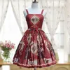 Vestidos casuais estilo Japão Vintage Renassance Print Lolita Strap Dress Girl's Chiffon One Piece