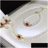 Collier de boucles d'oreilles habitude 67 mm blanc natural natural ewater perle bracelet rouge cz sqaure raccords beaux bijoux ensembles pour les femmes drop dhynl