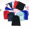 100 PCS 7x9cm Velvet Draysring Jewelry Bag Bag Christmas Wedding Gift BLIED Blue Pink Red Cost Cotton Rope342M