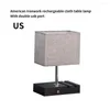 Tafellampen bedlamp aanraakbediening USB met 2 poorten telefoonstandaards moderne stofschaduw