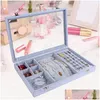 Jewelry Pouches Bags Pouches Mtifunction Slit Box With Glass Lid Veet Earring Tray For Display And Storage Drop Delivery Packaging Dhwus