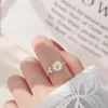 Bröllopsringar koreansk stil Daisy Flower Elegant öppning för kvinnor flickor justerbara festfinger uttalande smycken gåvor