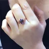 Klusterringar 585 Purple Gold Oval Ruby för kvinnor som öppnar justerbar utsökta 14K Rose Romantiska engagemang bröllop smycken