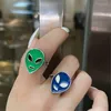 Cluster Rings Punk Metal Geometric Gold Silver Color Alien Face Head Crystal For Women Trendy Design Jewelry Gift