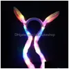 Party Decoration 10Pcs Women Girls Creative Cartoon Funny Led Light Up White Plush Hat Ears Will Move Cap Drop Delivery Home Garden Dhdrn
