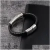 Charm Bracelets Fashion Men Bracelet Stainless Steel Magnetic Clasps Black Braided Leather Cool Male Jewelry Accessories Party Gifts Dhx3D