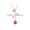 Pendant Necklaces 3Colors Red Rose Flower Necklace With Letter Attractile Alloy Statement Cute Jewelry Best Gift For Girls Drop Deli Dhwup