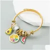 Charm Armbänder Perlen Gold Obst Ananas Anhänger Gemischte Perlen Einstellbare Tag Frauen Mädchen Öffnen DIY Schmuck Drop Lieferung Dhwwc