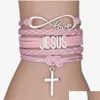 Braccialetti con ciondoli Moda Croce Corda in pelle intrecciata per donna Uomo Religioso Gesù Amore Infinity Braccialetto Gioielli fatti a mano In Bk Drop Dhpir