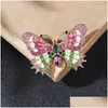 Pins Brooches Pink Rhinestone Vintage Jewelry Large Enamel Butterfly Brooch Wedding Insect Hijab Pin For Women Drop Delivery Dhmof