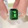 Cluster Rings Creative 925 Sterling Silver Moissanite Big Square 10 14mm Emerald Green Colour Ring For Women Fine Jewelry Gift Accessory