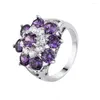 Ringos de cluster por atacado cz roxo sterling sier size size 6 7 8 9 10 Design de flores Sunflower Vintage para mulheres J￳ias de casamento Drop Dh2hj