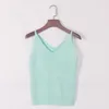 Camisetas sin mangas de verano para mujer, camisola de punto de seda brillante, camisa ajustada sin mangas con cuello en V, parte inferior de Color sólido, talla única