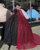 Robe princesse noire vestidos de anos quinceanera avec warp 2023 appliques robe de fille fleurie pour 15 ans d'anniversaire