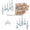 Pierścienie przyciskowe Bell Bell 5pcs/Zestaw Dream Catcher Niebieski kamień cyrkon kryształowe ciało biżuterii stal nierdzewna piercing krążkowy dla wome dhxrh