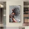 Gemälde abstrakte afrikanische Mädchen Leinwand Poster und Drucke Musik Symbol schwarze Frau Kunst Malerei Wand Bilder für Home Decor Drop De Dhgap