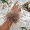 Charm Bracelets Women Feather Bracelet Cuffs Wrap Stainless Steel Real Fur Ostrich Cuff 2022 Elastic Hair Band Double Layer Furcharm Dhns6