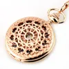 Pocket Watches Rose Gold Luxury Skeleton Watch Mechanical Hand Wind Fob Women's Pendant Relogio de Bolso Spider Web