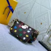 3 In1 Dot Sacs à bandoulière Femmes Flap Multi Pochette Pack Plaid Bandoulière Sac à bandoulière Porte-monnaie Portefeuilles en cuir véritable Pochette pour cartes Poche à fermeture éclair Qualité