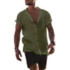 Men's Casual Shirts Cotton Linen Summer Men Short Sleeve Shirt Mens Clothing Solid Color Single Breasted Loose Pocket Top