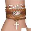 Charm Bracelets Fashion Cross Braided Leather Rope For Women Men Religious Jesus Love Infinity Wristband Handmade Jewelry In Bk Drop Dhpir