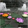 Fleurs décoratives Couronnes Lotus Lis Artificiel Flottant Eau Fleur Étang Pads Plantdecorppondspool Faux Simation Feuilles Decorati Dhknn