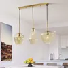 Lampes suspendues Designer 220V lumière LED avec abat-jour en verre ambré lampe moderne pour salle à manger éclairage de cuisine en métal
