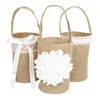 Gift Wrap Wedding Flower Girls Basket Linen Burlap For Vintage Rustic Table Decoration Baby Shower Party Candy Bag