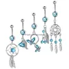 Pierścienie przyciskowe Bell Bell 5pcs/Zestaw Dream Catcher Niebieski kamień cyrkon kryształowe ciało biżuterii stal nierdzewna piercing krążkowy dla wome dhxrh