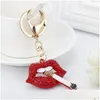 Keychains lanyards 2021 mode sexy roze lip crystal sigaret sleutelhanger charme hanger Rhinestone autorelefoontas handtas sleutelhanger dhiy8