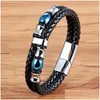 Pulseras con dijes Xqni Geométricamente Irregar Gráficos Capas dobles Pulsera de cuero genuino de acero inoxidable Hombres Brazalete 2 colores Gota Dhqsi