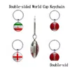 Keychains colhedores de futebol duplos bandeiras de futebol de vidro Cabochon Fãs de futebol de souvenir Carreira de bolsa de capa de carro -chave DHPC0 DHPC0