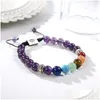 Braccialetti Con Ciondoli Bracciale Con Perline Pietra Naturale Ametiste Occhi Di Tigre Agate Avventurina Sette Chakra Yoga Energia Gioielli Unisex 18 Cm B40 Dhhwz