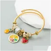 Charm Armbänder Perlen Gold Obst Ananas Anhänger Gemischte Perlen Einstellbare Tag Frauen Mädchen Öffnen DIY Schmuck Drop Lieferung Dhwwc