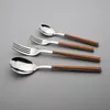 Flatware Sets 4/16/24Pcs Stainless Steel Dinnerware Glossy Silver Wooden Tableware Western Knife Fork Teaspoon Cutlery Set