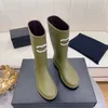 Top Chanells Boots Brand Designer Square Toe Femme Bottes de pluie Talons épais épais