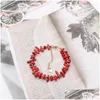 Charm Armbands Red Natural Coral Stone Charms Armband Unika distanser Kopparp￤rlor Strand f￶r kvinnor H￶gkvalitetsg￥va smycken 7.5 B13 DHG3C